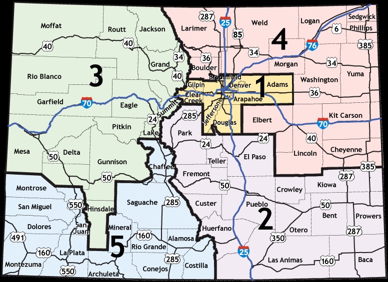 CDOT District boundary map for the state of Colorado